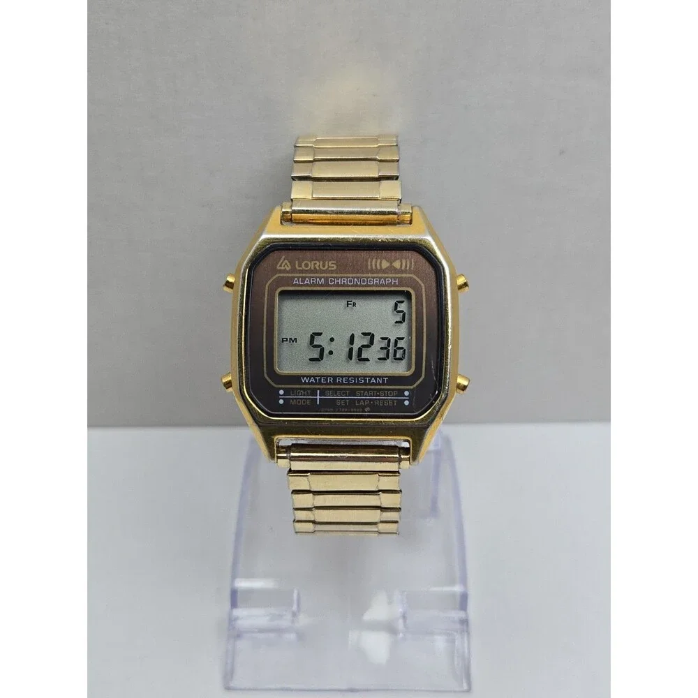 Vintage Lorus Y789 5530 Digital Alarm Chronograph Gold Digital Watch New Battery